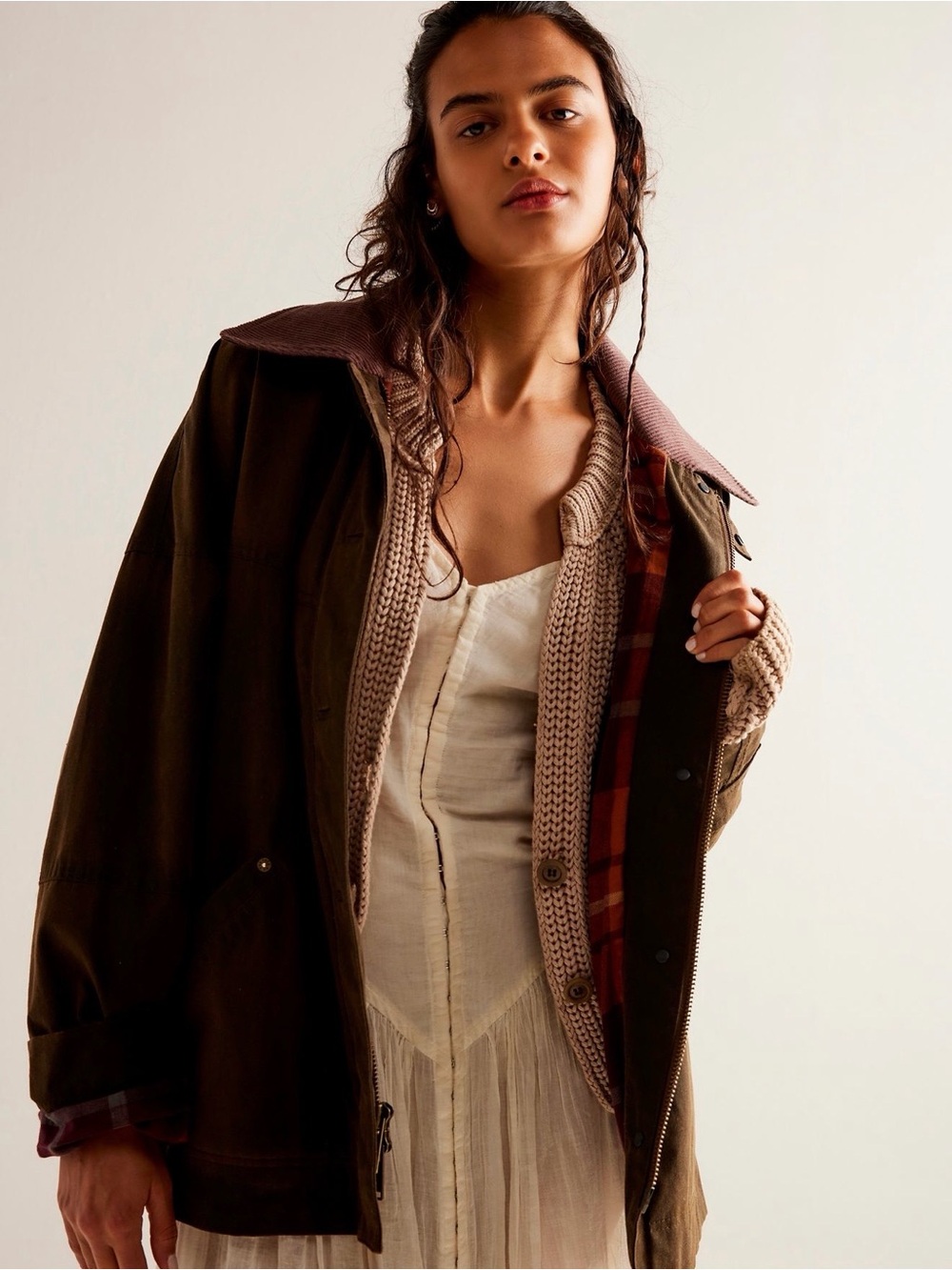 NWT Free People We The Free Cori Olive Green Waxed Chore Jacket